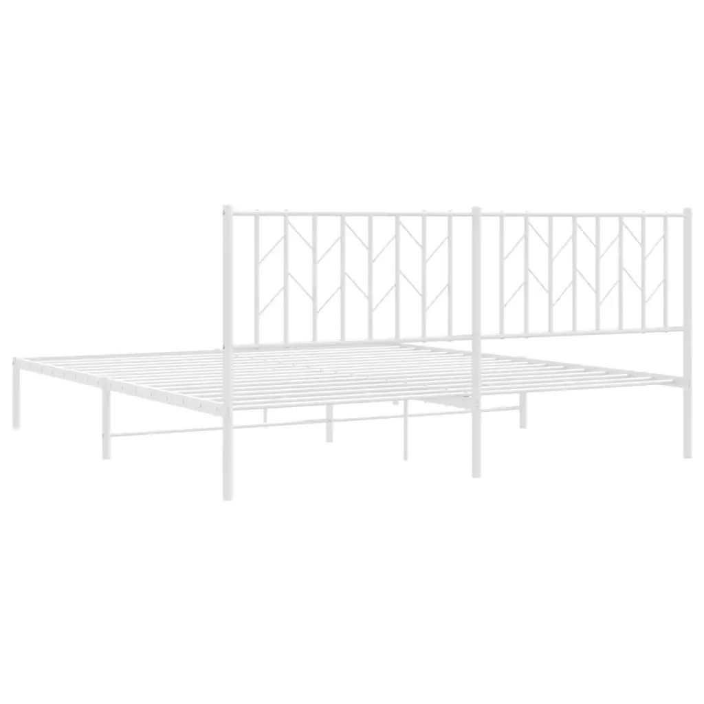 Metal Bed Frame King White Steel 183x203cm with Headboard and Storage