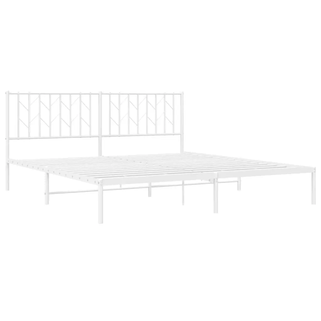 Metal Bed Frame King White Steel 183x203cm with Headboard and Storage
