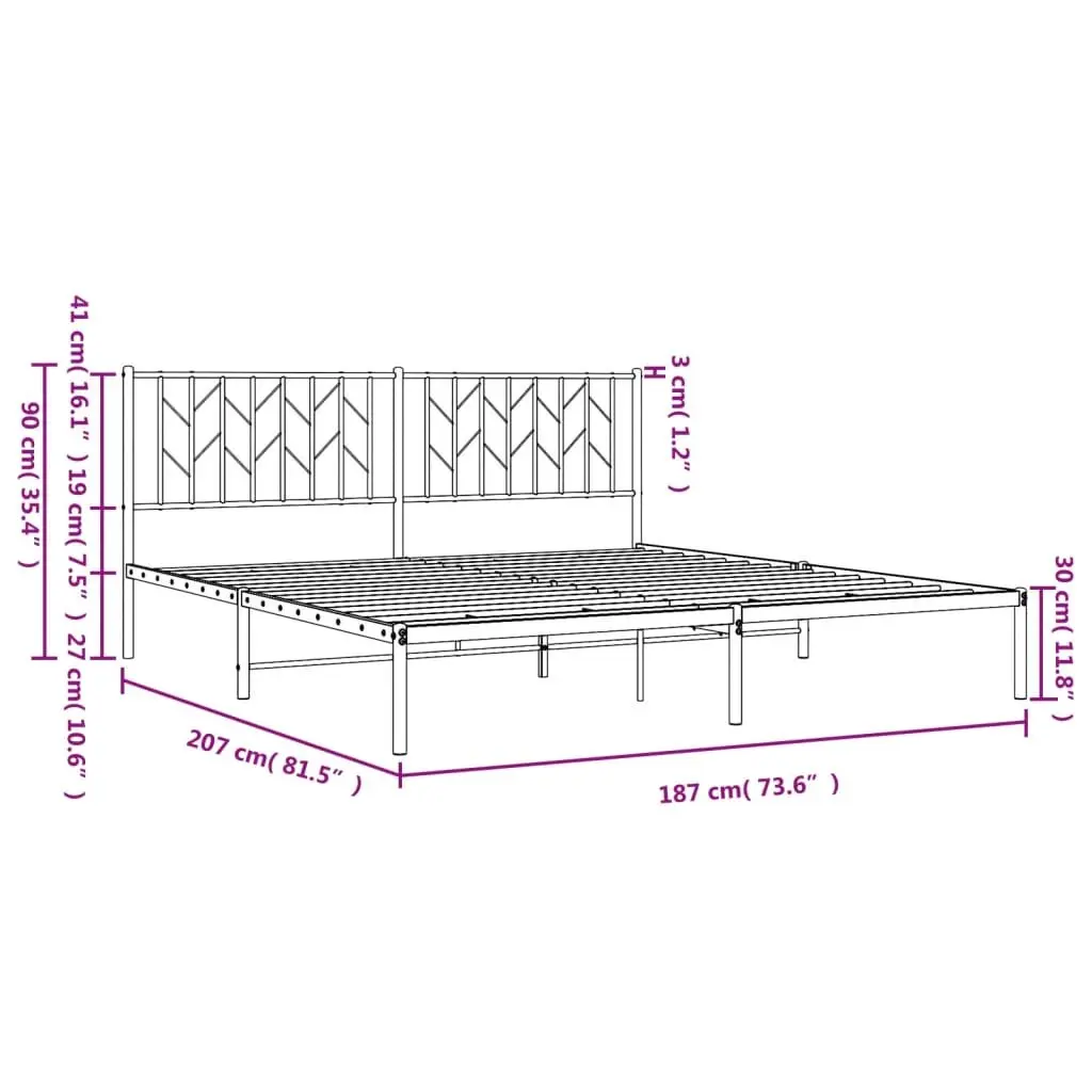 Metal Bed Frame King White Steel 183x203cm with Headboard and Storage