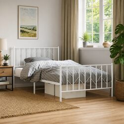 White Metal Bed Frame King Single 107x203cm with Footboard