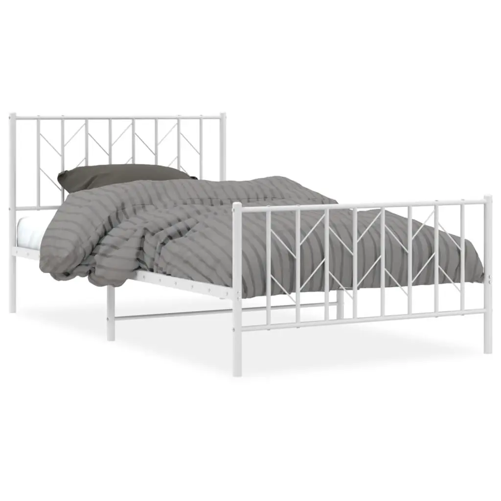 White Metal Bed Frame King Single 107x203cm with Footboard