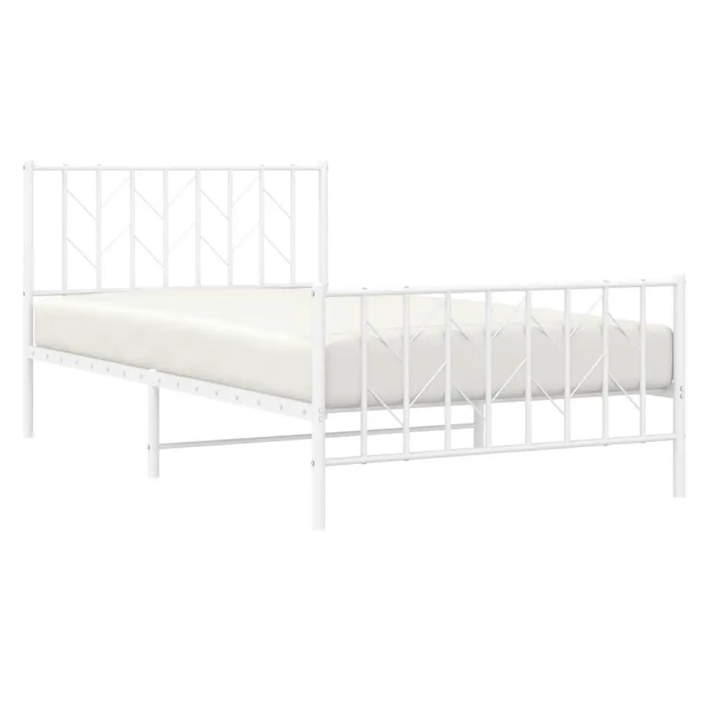 White Metal Bed Frame King Single 107x203cm with Footboard