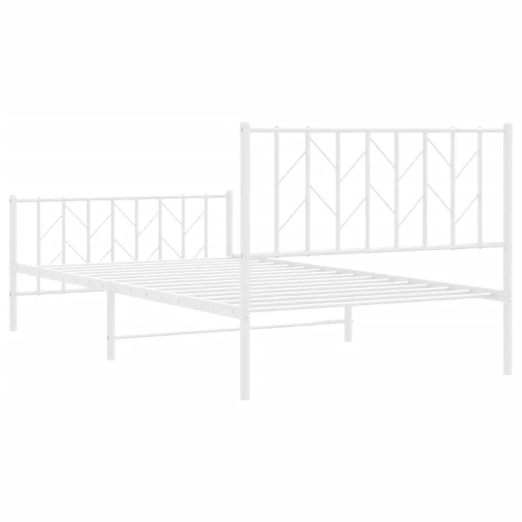White Metal Bed Frame King Single 107x203cm with Footboard
