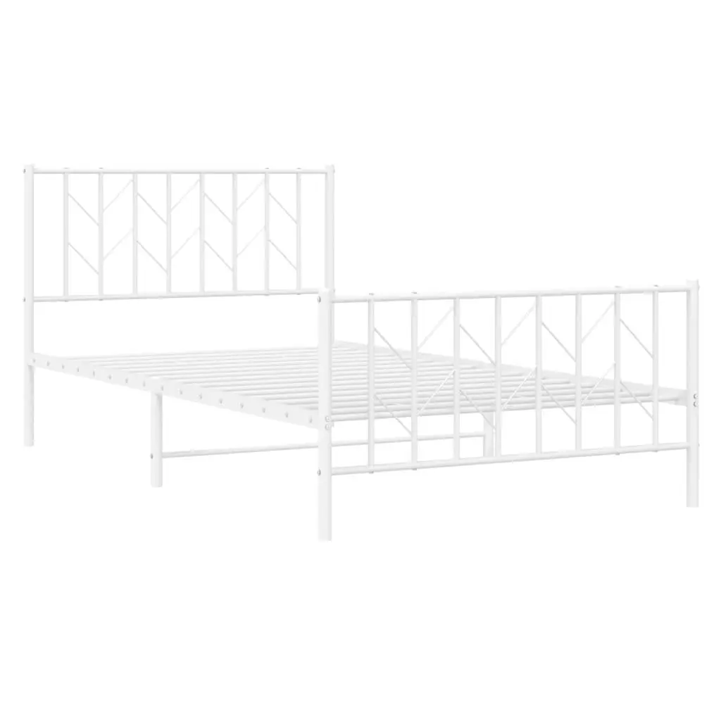 White Metal Bed Frame King Single 107x203cm with Footboard