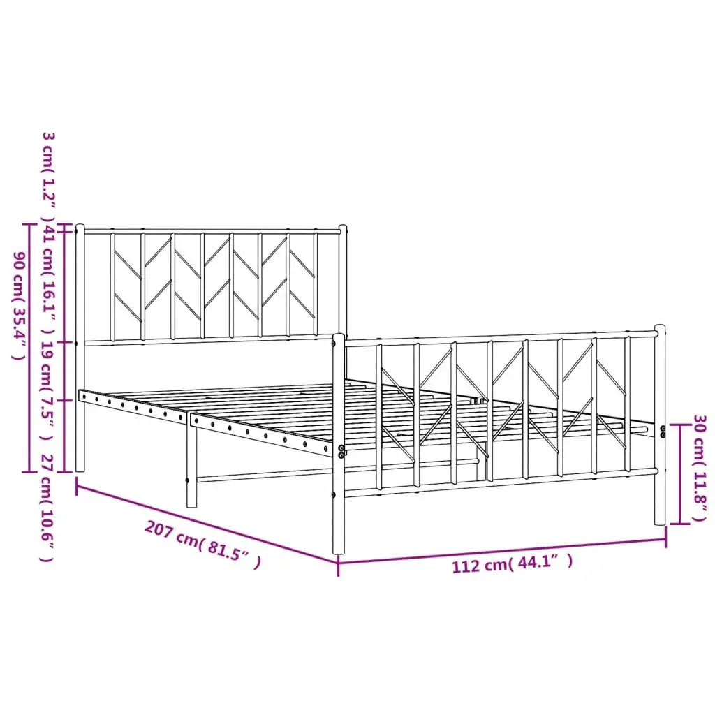 White Metal Bed Frame King Single 107x203cm with Footboard