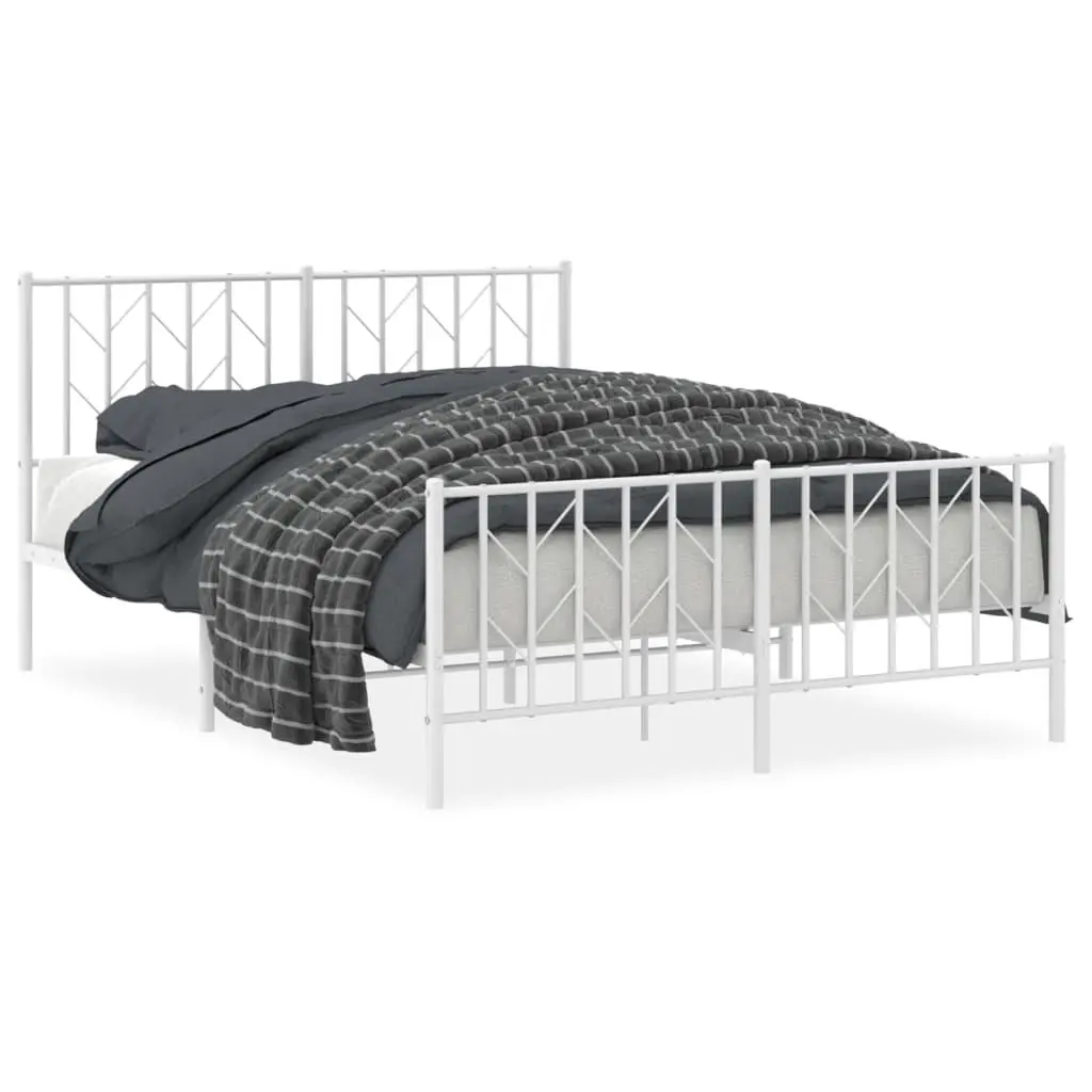 White Steel Bed Frame 135x190 cm with Headboard
