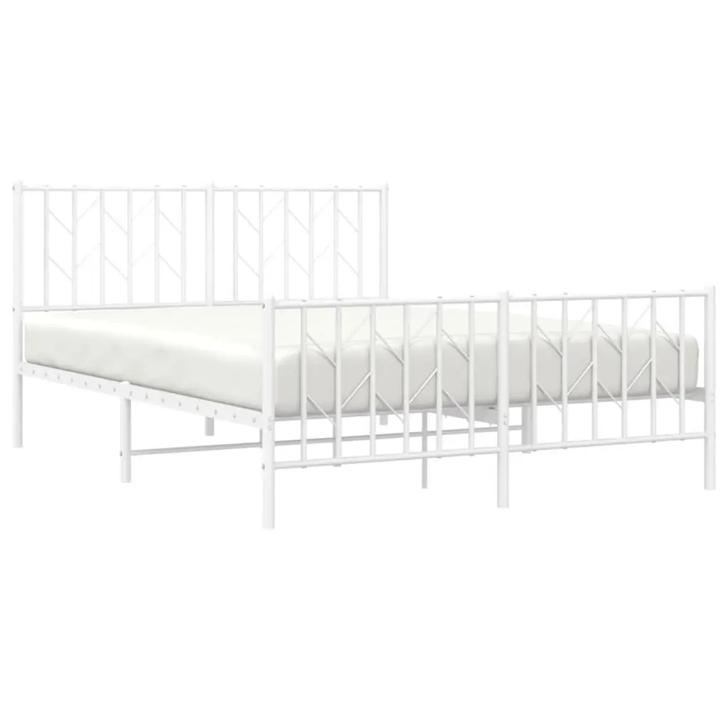 White Steel Bed Frame 135x190 cm with Headboard
