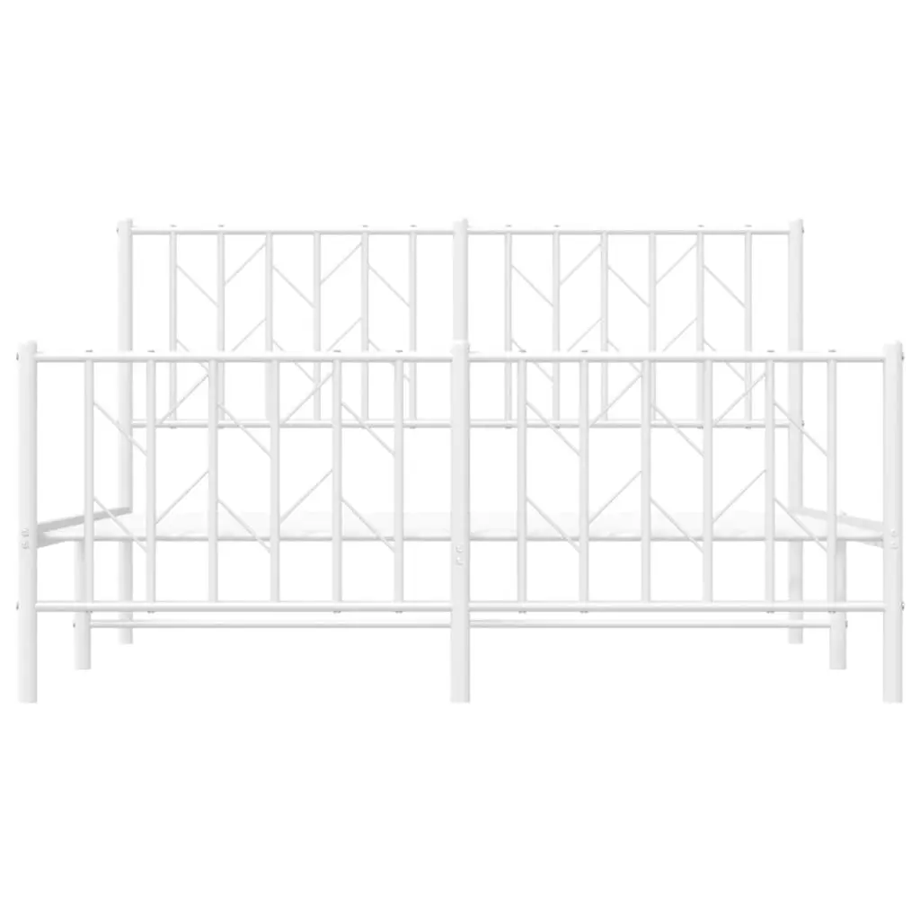 White Steel Bed Frame 135x190 cm with Headboard
