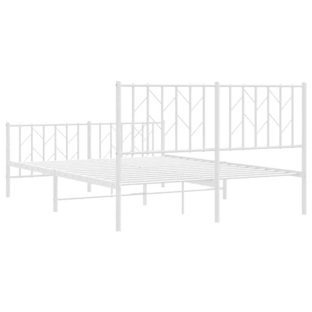 White Steel Bed Frame 135x190 cm with Headboard