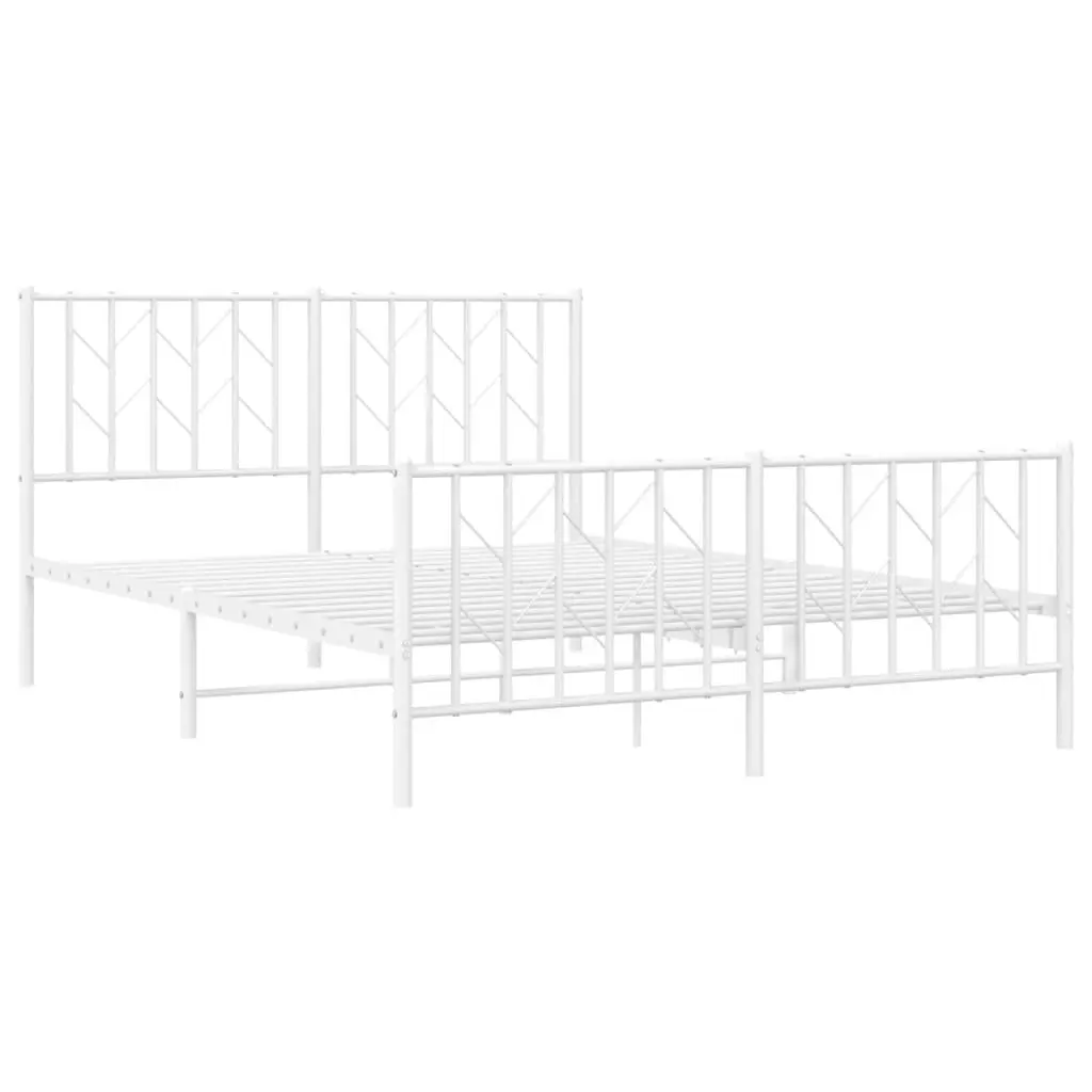 White Steel Bed Frame 135x190 cm with Headboard