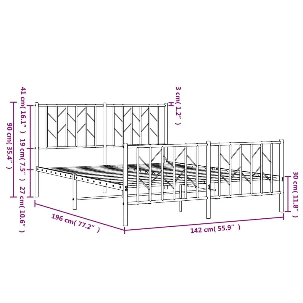White Steel Bed Frame 135x190 cm with Headboard