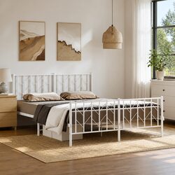 White Metal Bed Frame with Footboard Storage 150x200 cm