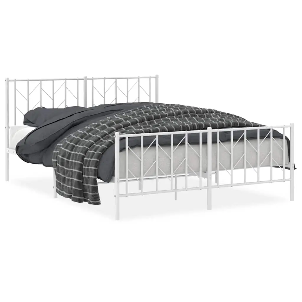 White Metal Bed Frame with Footboard Storage 150x200 cm
