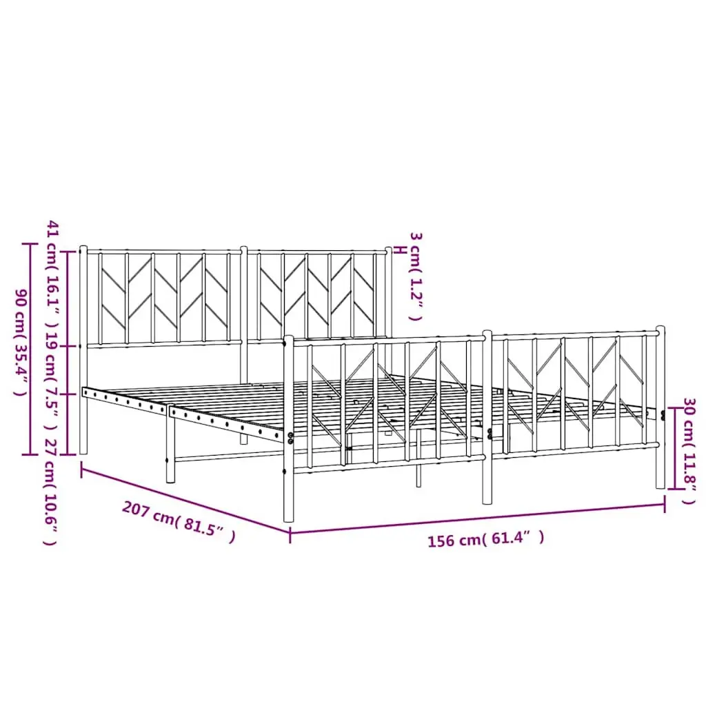 White Metal Bed Frame with Footboard Storage 150x200 cm