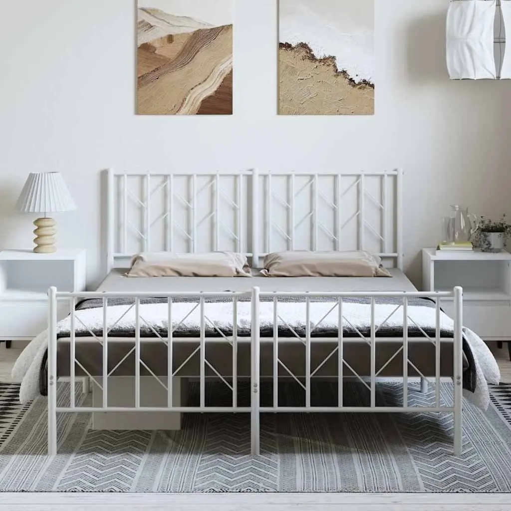 White Metal Bed Frame with Footboard Storage 150x200 cm