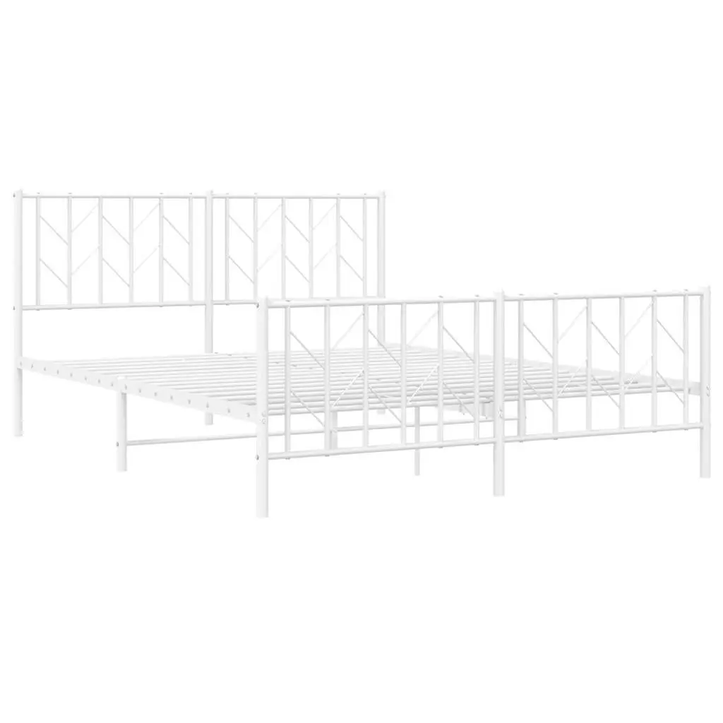 White Metal Bed Frame with Footboard Storage 150x200 cm