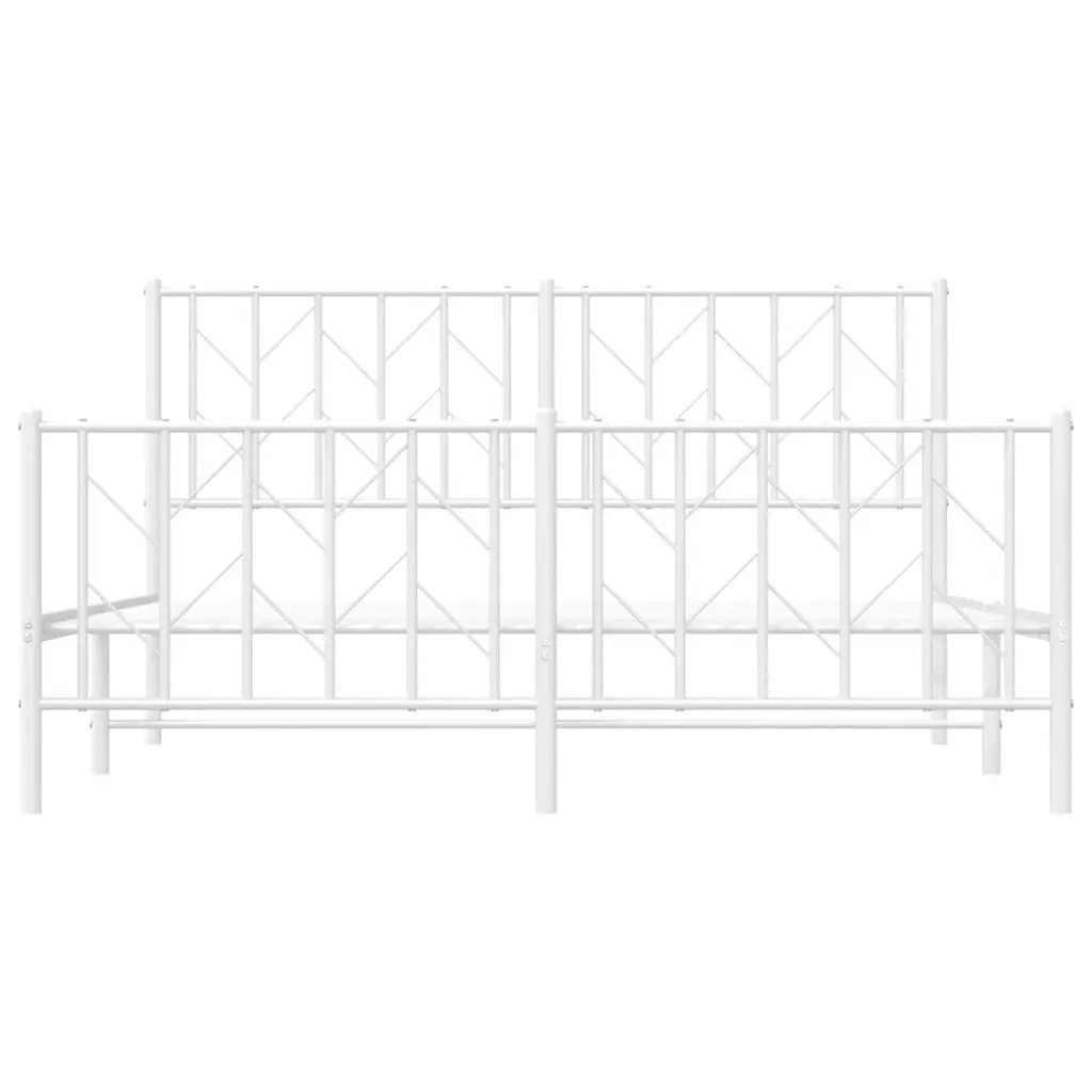 White Metal Bed Frame with Footboard Storage 150x200 cm