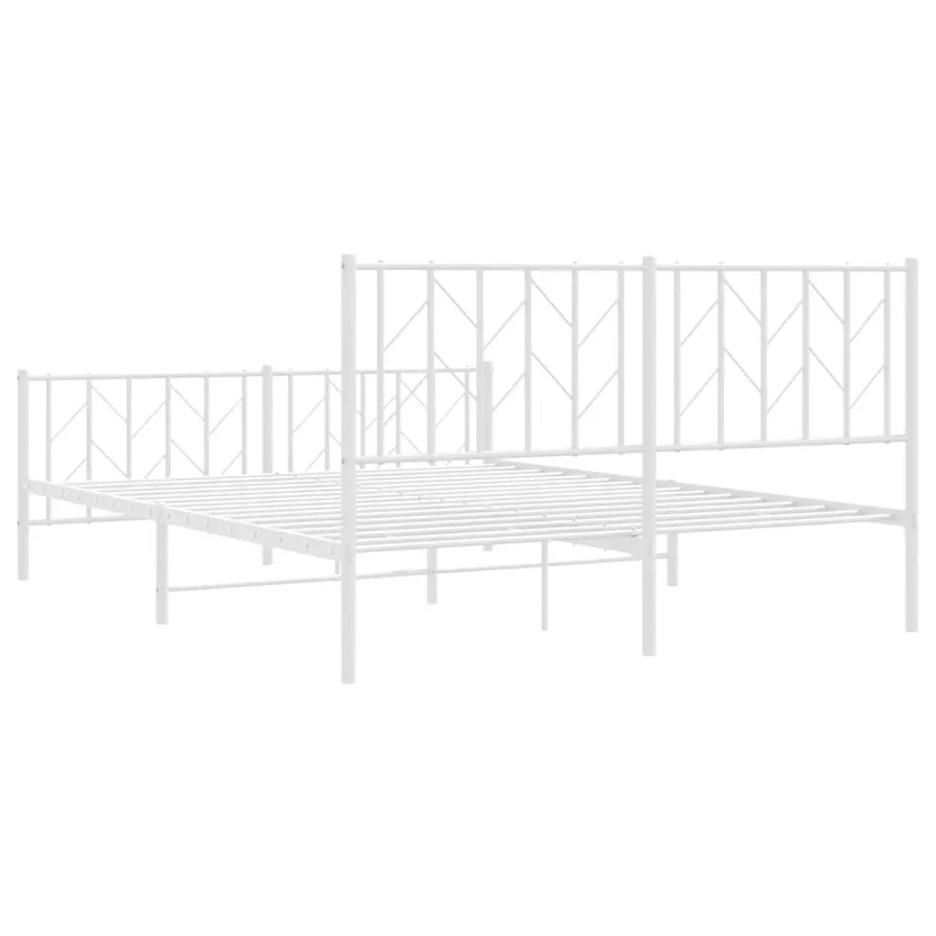 White Metal Bed Frame with Footboard Storage 150x200 cm