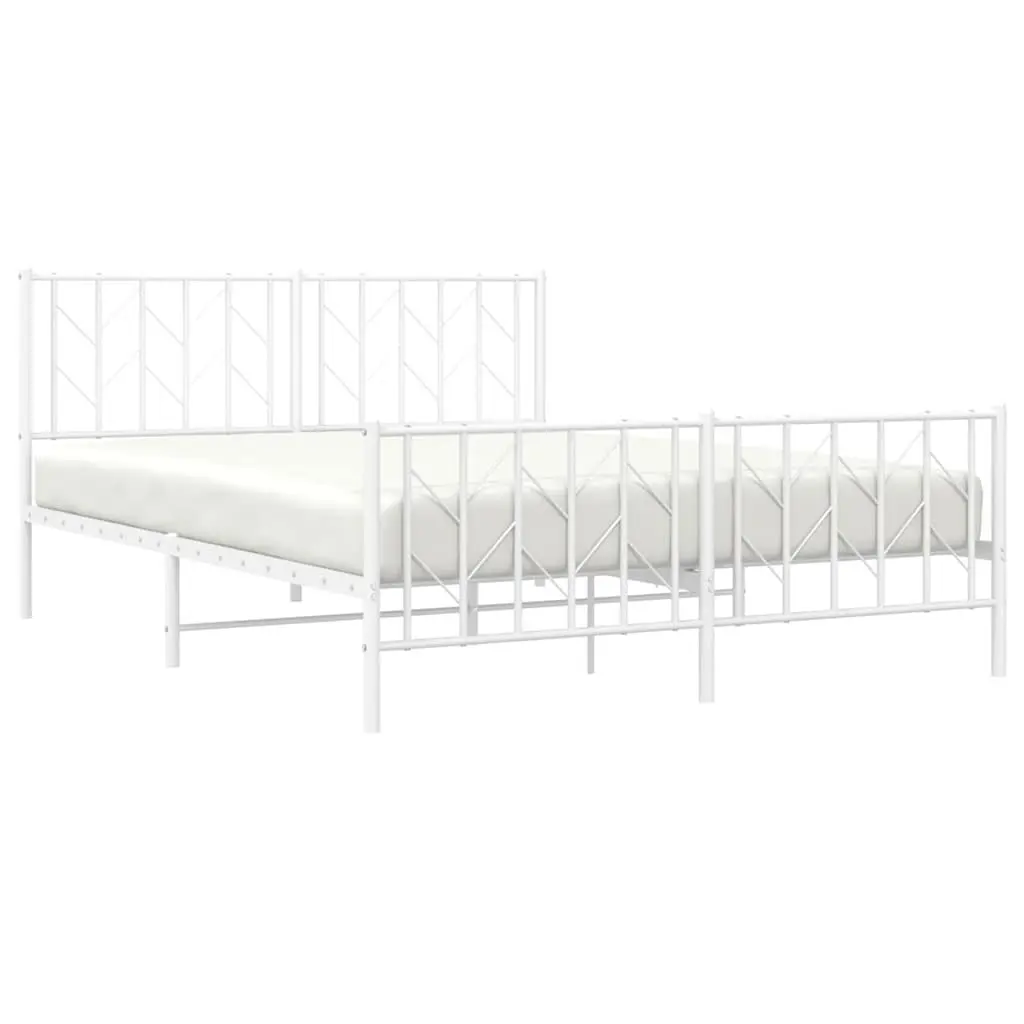 White Metal Bed Frame with Footboard Storage 150x200 cm