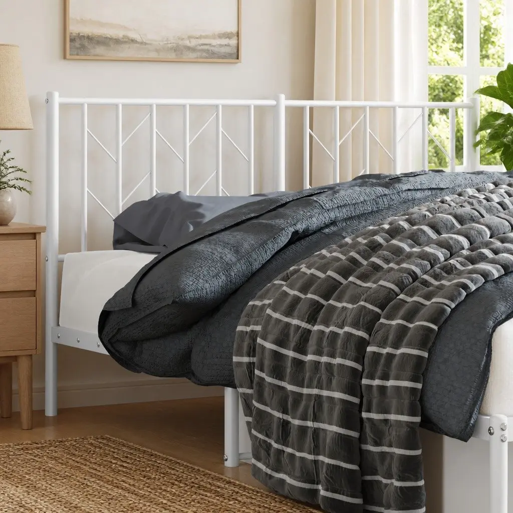 Metal Headboard White 135cm Bed Header Steel Frame Bedroom Furniture