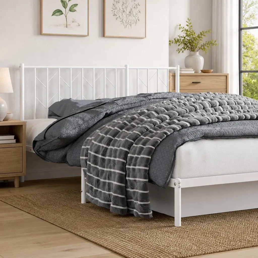 Metal Headboard White 180cm Steel Bed Header Frame
