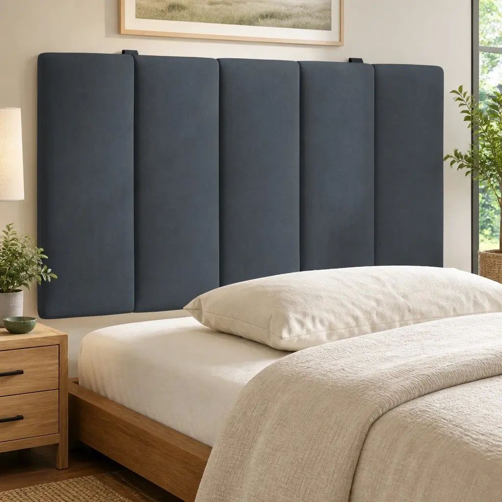 Headboard Cushion Grey Velvet 90cm Upholstered Wall Mount Pillow