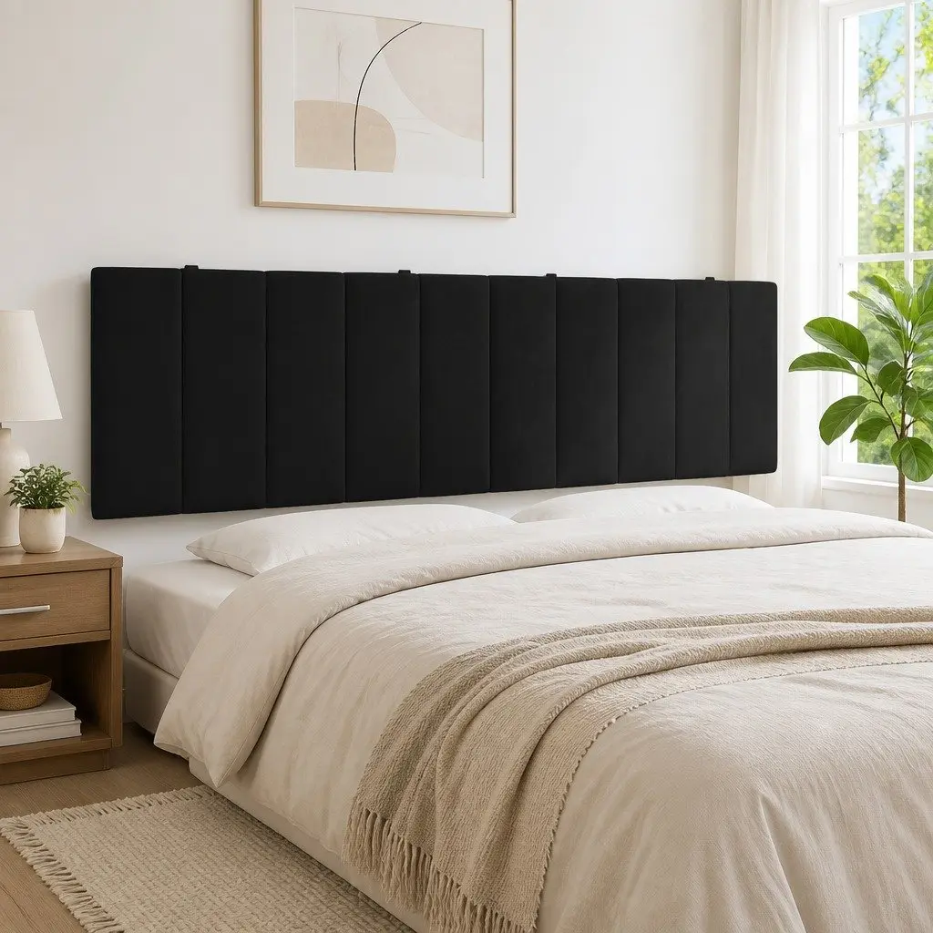 Velvet Headboard Cushion Black 180cm Wall-Mounted Pillow