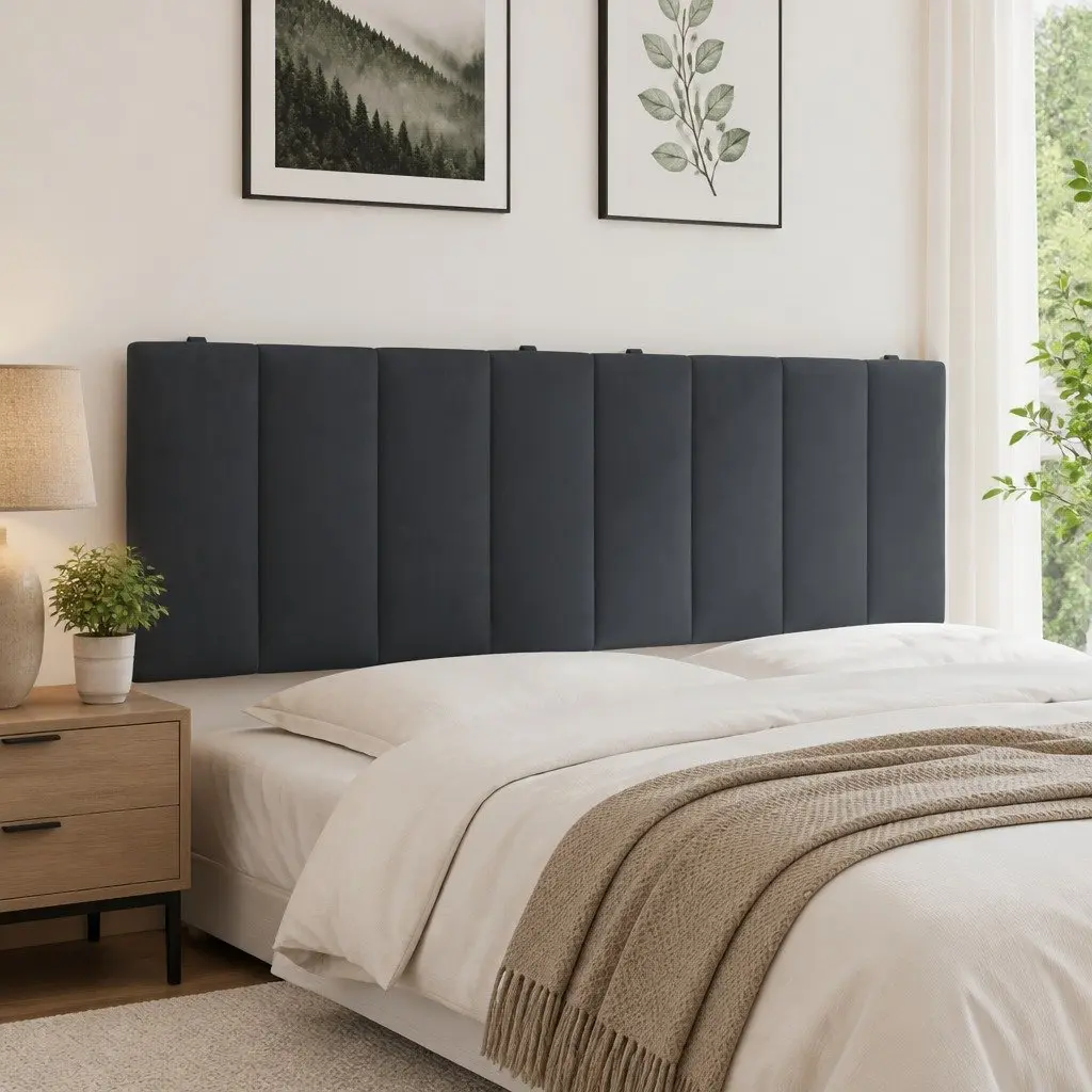 Velvet Headboard Cushion Dark Grey 152cm Foam Upholstered Pillow Support