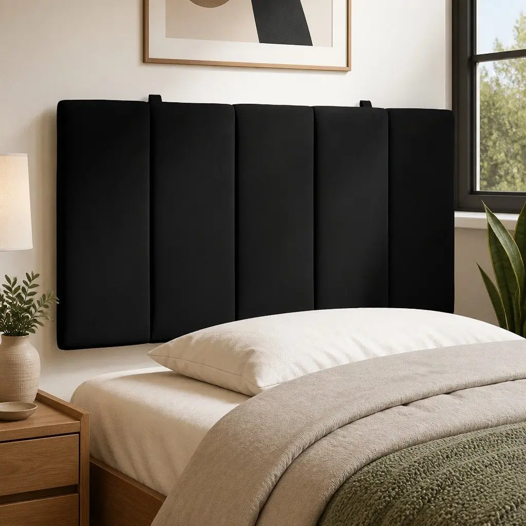 Headboard Cushion Velvet 107cm Black Foam Filling Soft Support