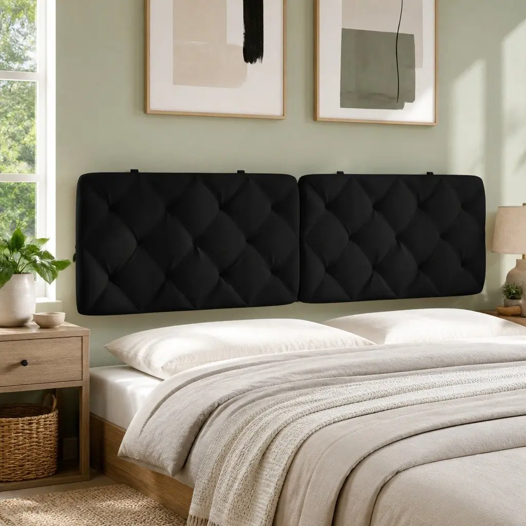 Headboard Cushion Black Velvet 180 cm Upholstered Wall Mount Bed Pillow Support