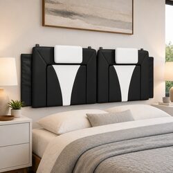 Double Bed Headboard Cushion 137 cm Black White Faux Leather