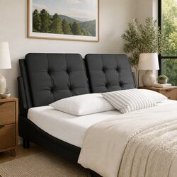 Black Faux Leather Headboard Cushion for Double Beds