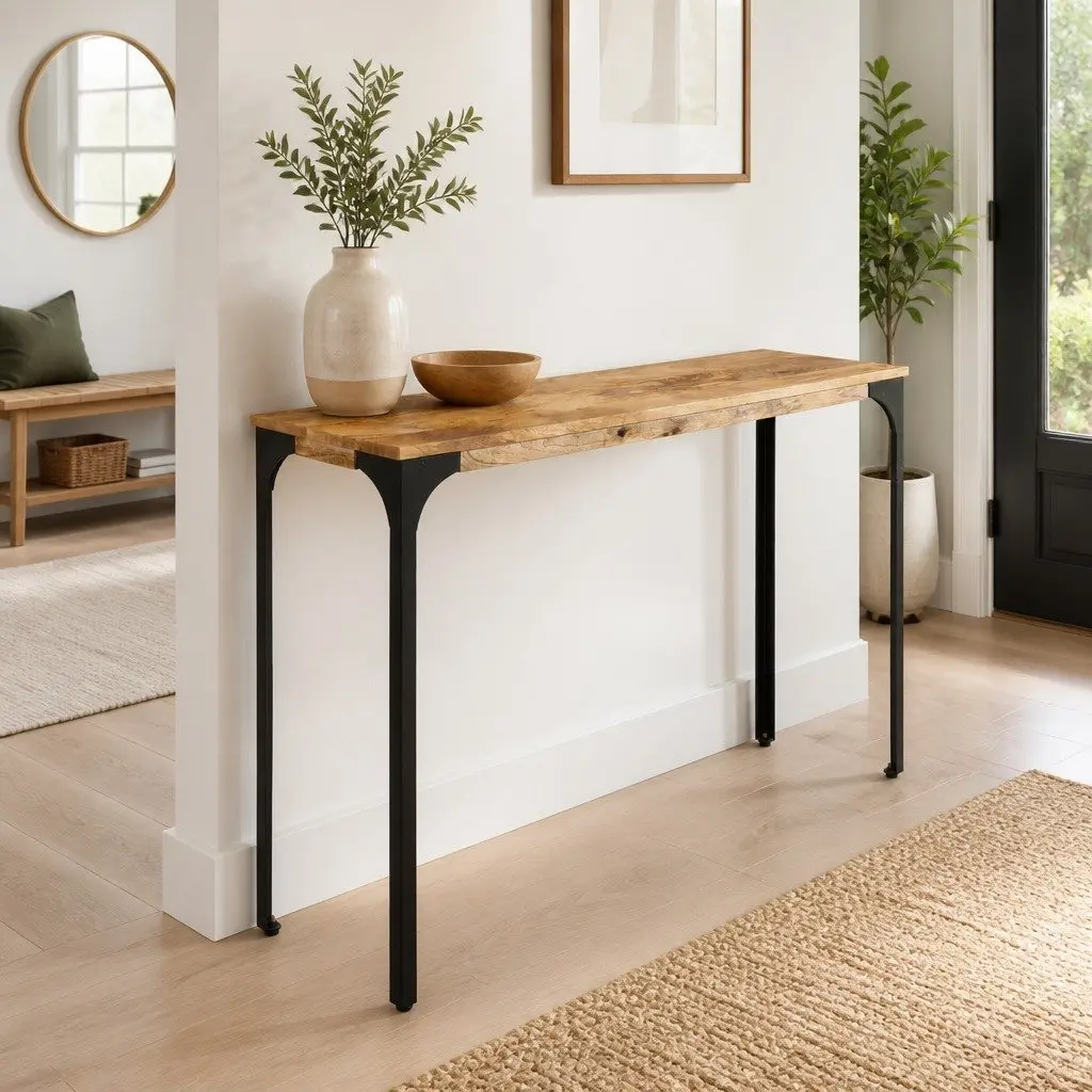 Brown Mango Wood Console Table with Iron Legs