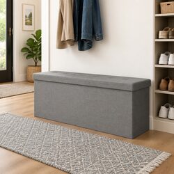 Grey Upholstered Storage Bench for Entryway and Living Room
