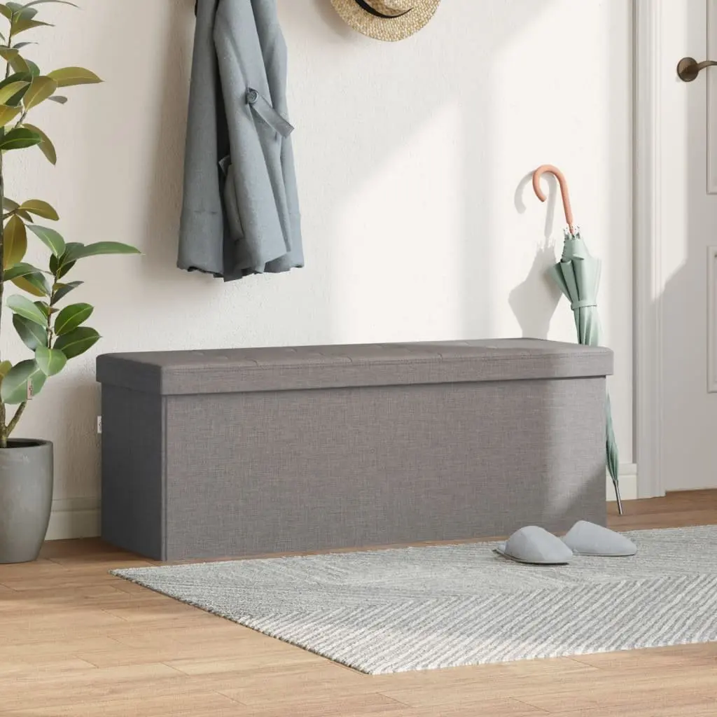 Storage Bench Foldable Grey Upholstered Seat Box Engineered Wood Faux Linen