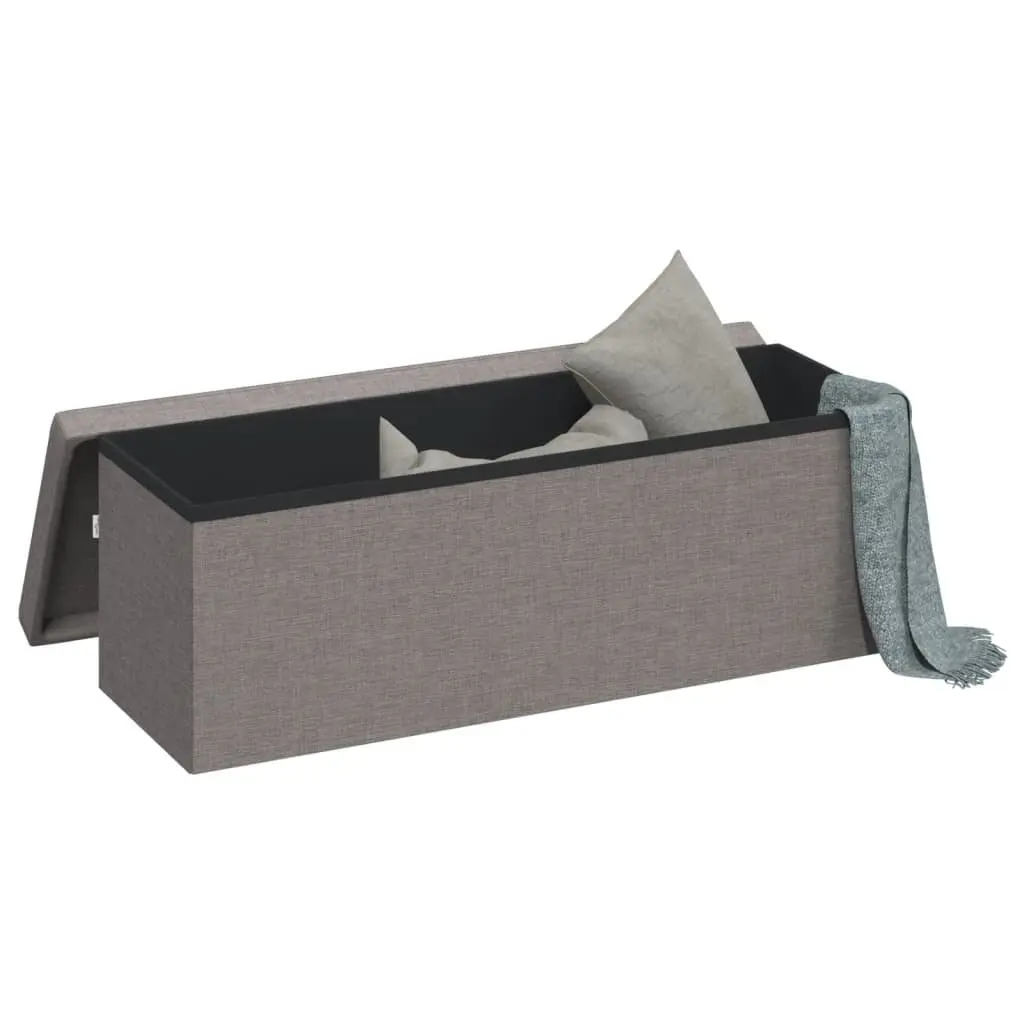 Storage Bench Foldable Grey Upholstered Seat Box Engineered Wood Faux Linen