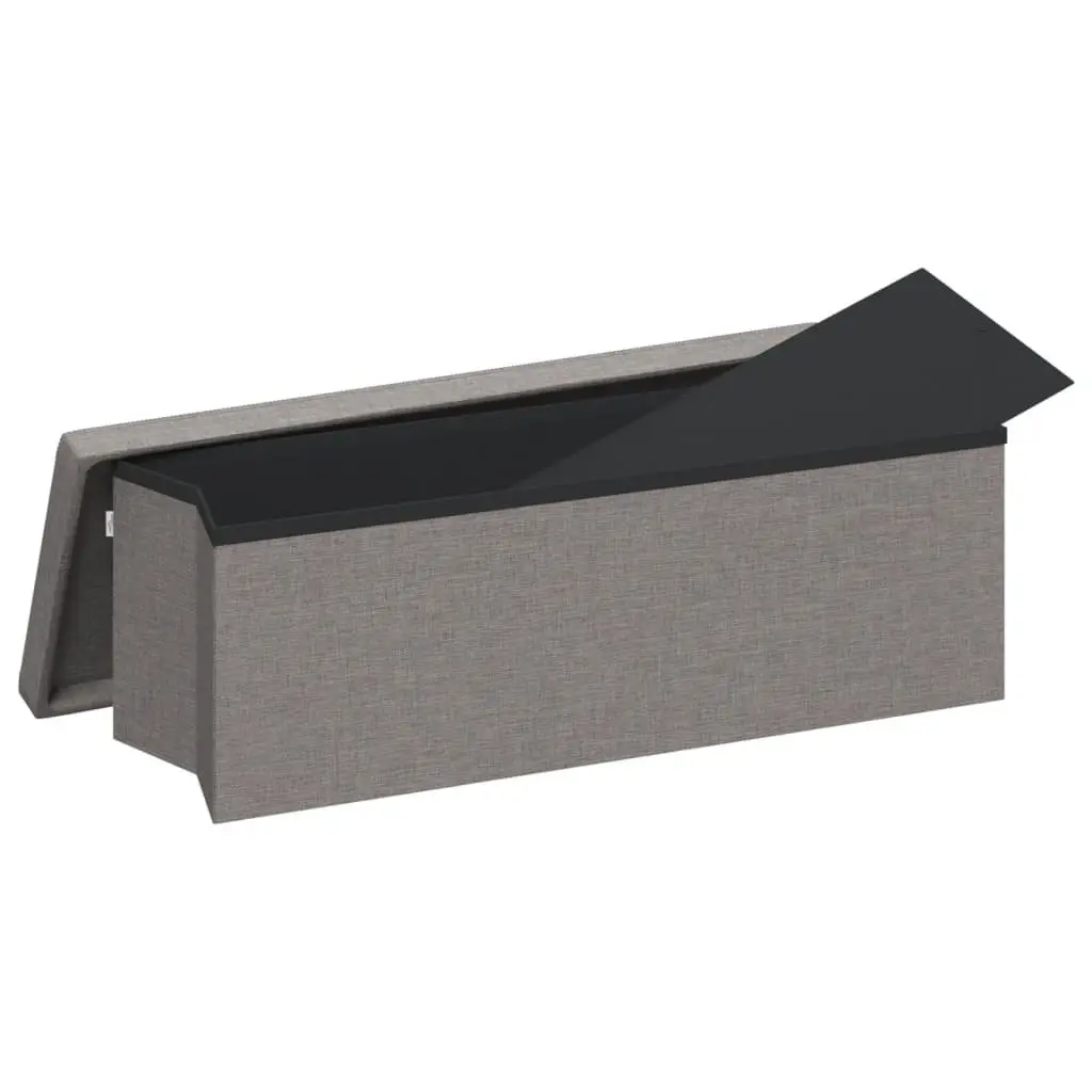 Storage Bench Foldable Grey Upholstered Seat Box Engineered Wood Faux Linen