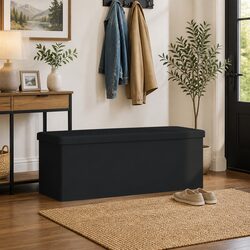 Black PVC Storage Bench with Foldable Design
