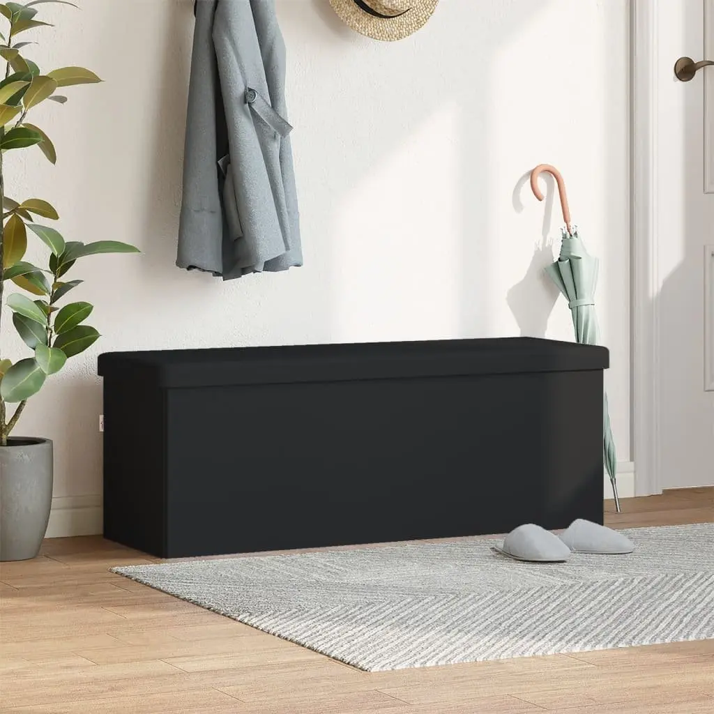 Storage Bench Foldable Black PVC Seat Ottoman Hallway Entryway Furniture Box