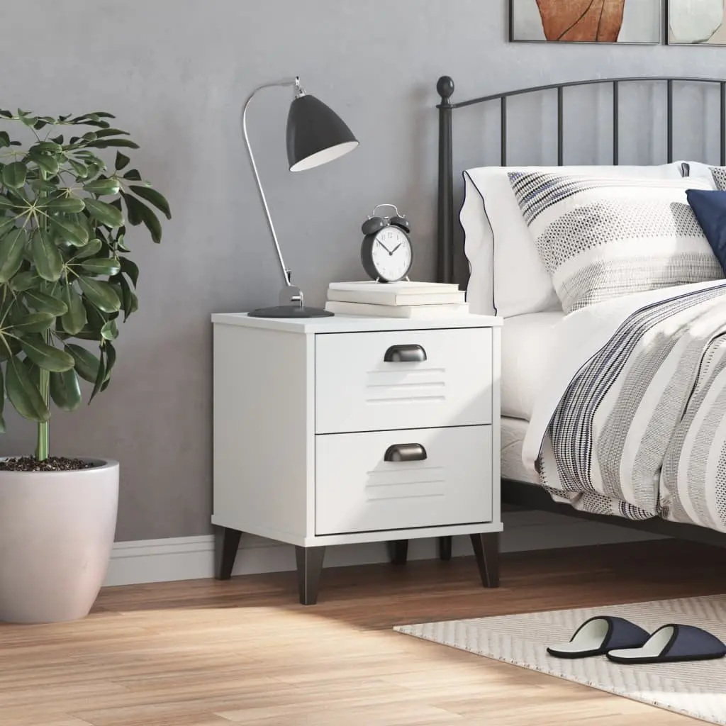 Engineered Wood Nightstand White Storage Cabinet for Bedroom or Living Room
