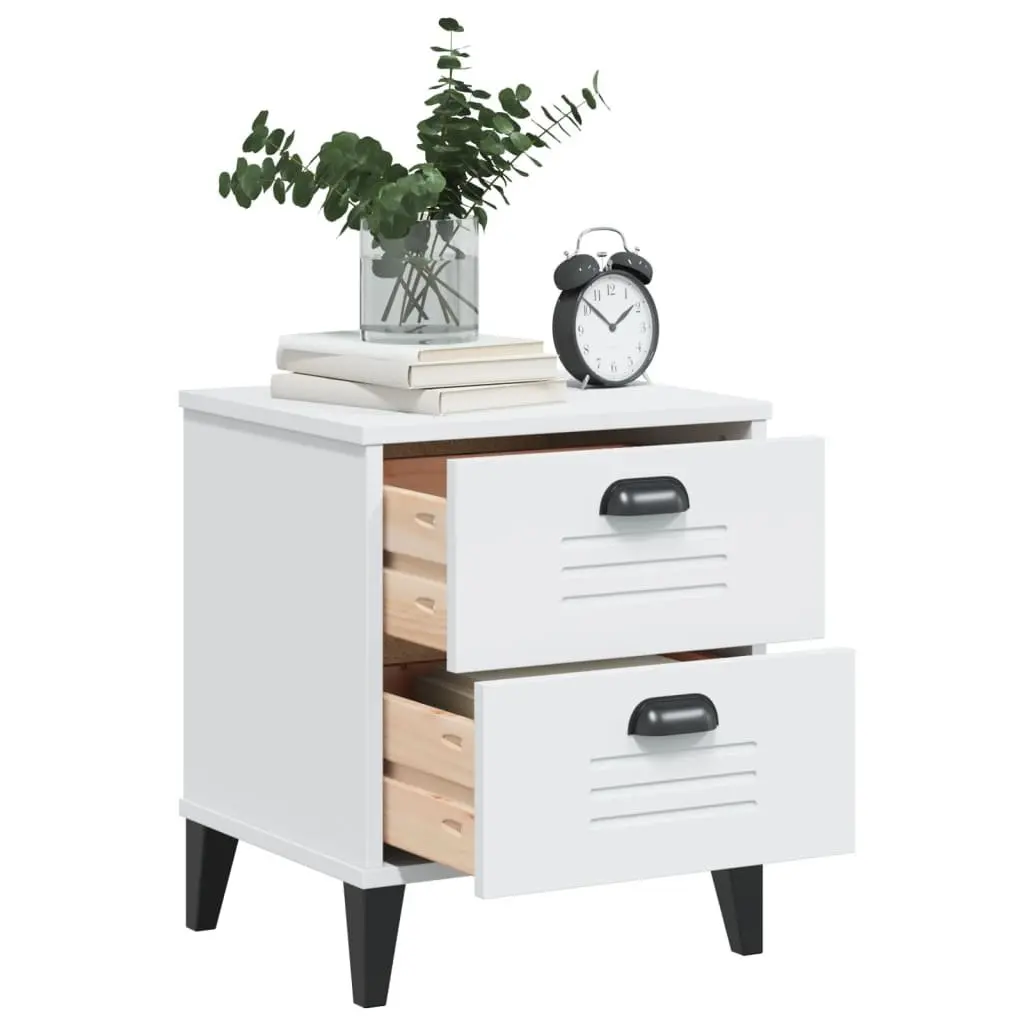Engineered Wood Nightstand White Storage Cabinet for Bedroom or Living Room