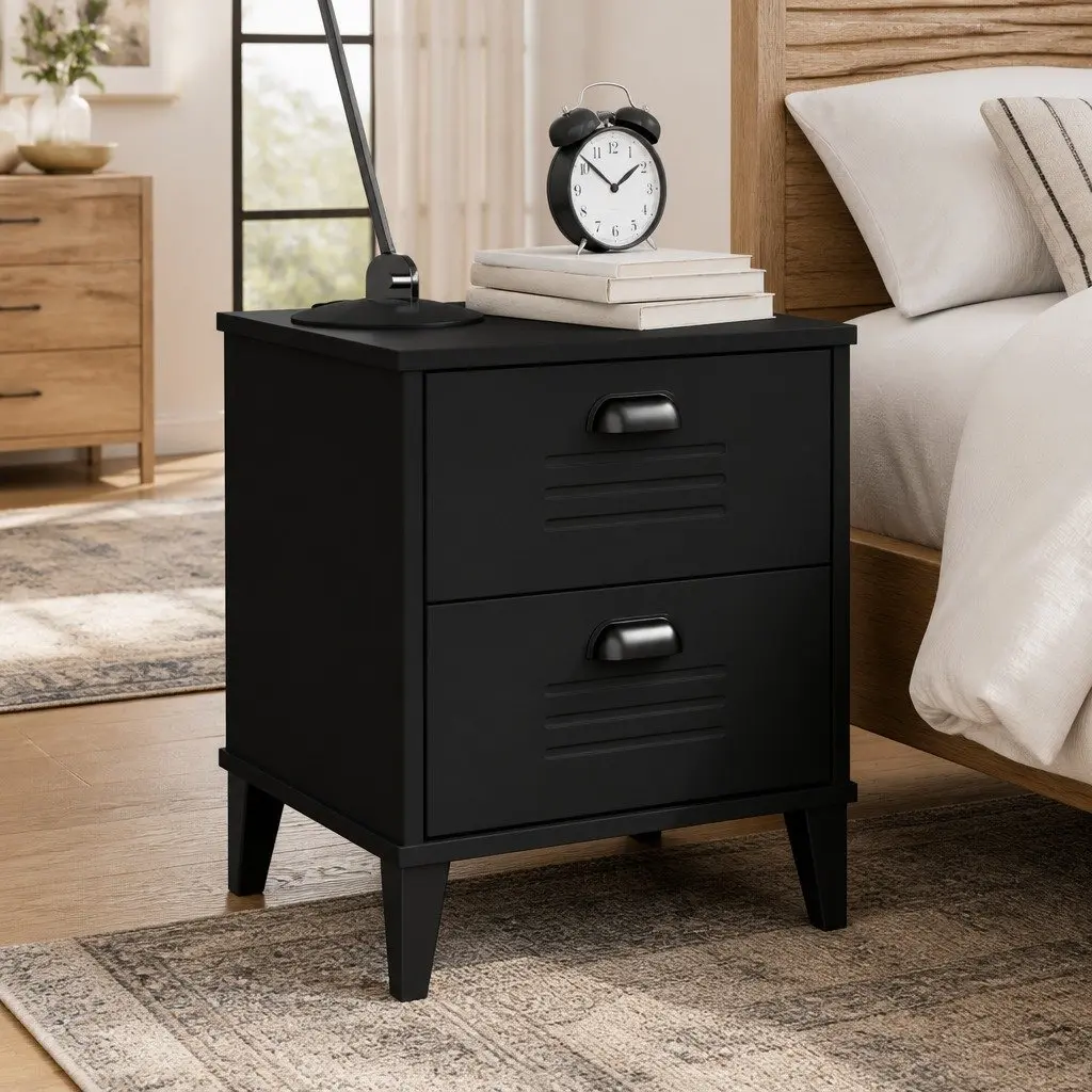 Black Engineered Wood Nightstand Storage Table Bedroom or Living Room Furniture