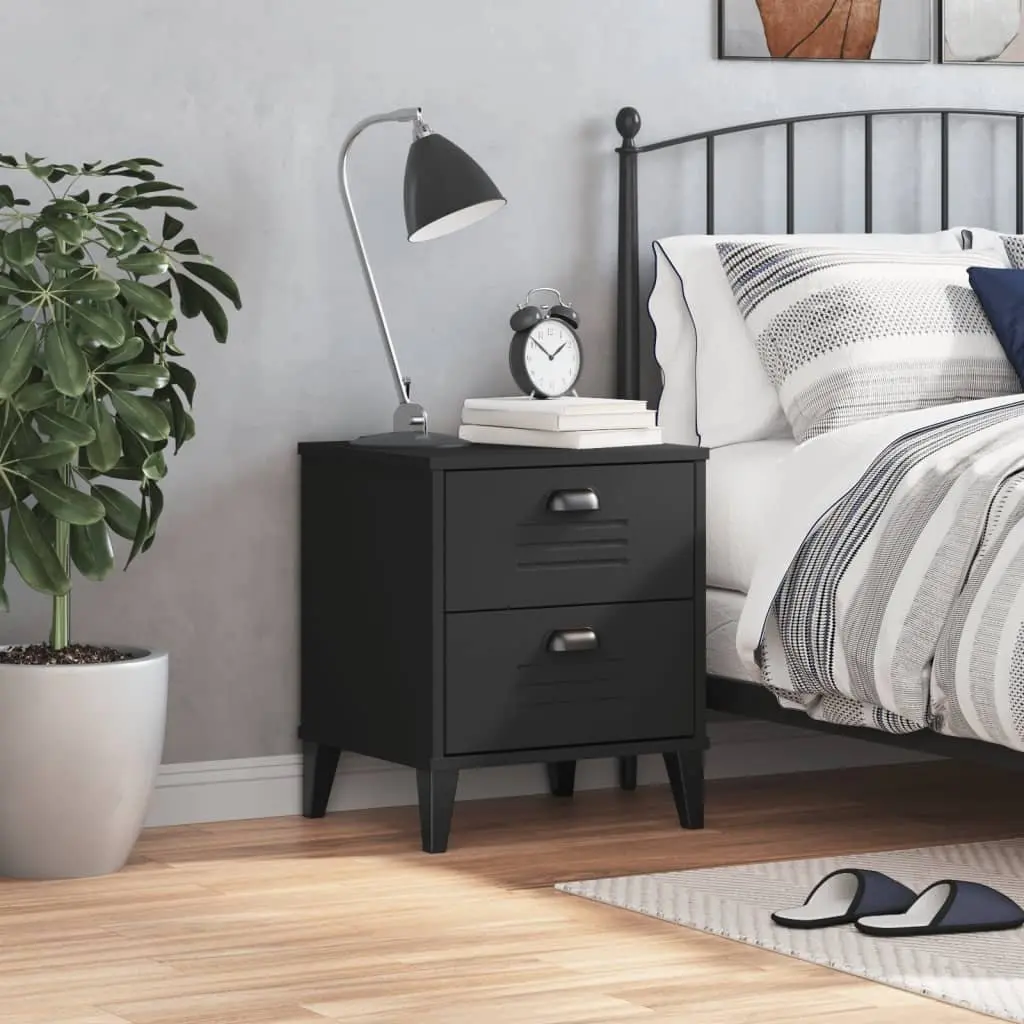 Black Engineered Wood Nightstand Storage Table Bedroom or Living Room Furniture