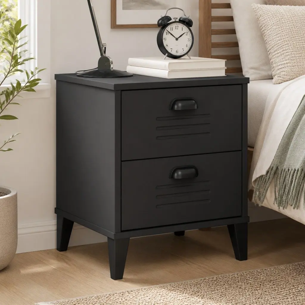 Engineered Wood Bedside Cabinet Anthracite Grey Nightstand Storage Bedroom