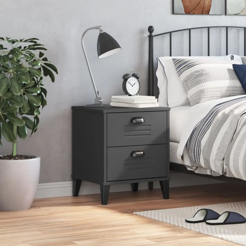 Engineered Wood Bedside Cabinet Anthracite Grey Nightstand Storage Bedroom