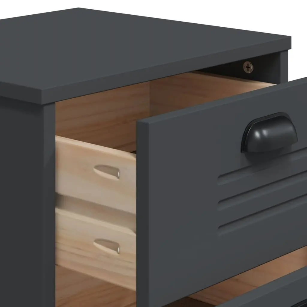 Engineered Wood Bedside Cabinet Anthracite Grey Nightstand Storage Bedroom
