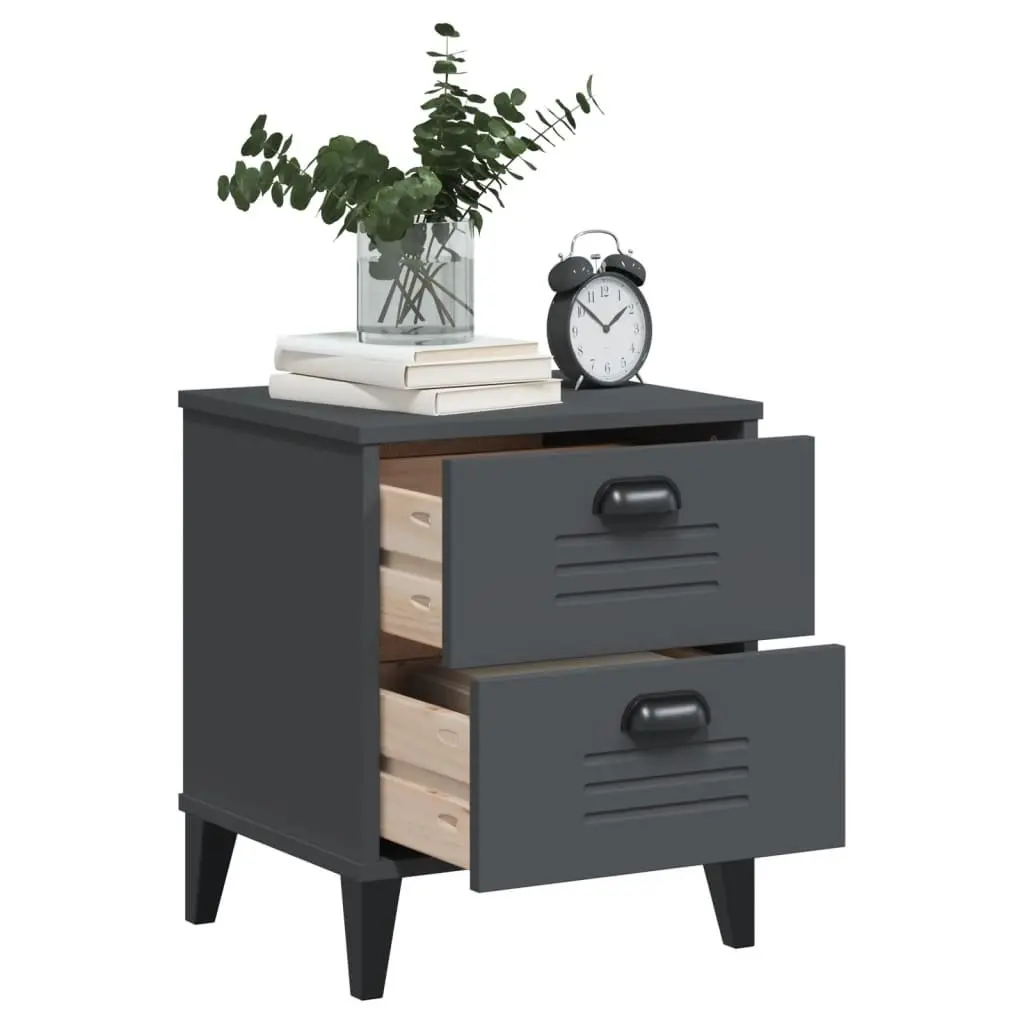 Engineered Wood Bedside Cabinet Anthracite Grey Nightstand Storage Bedroom
