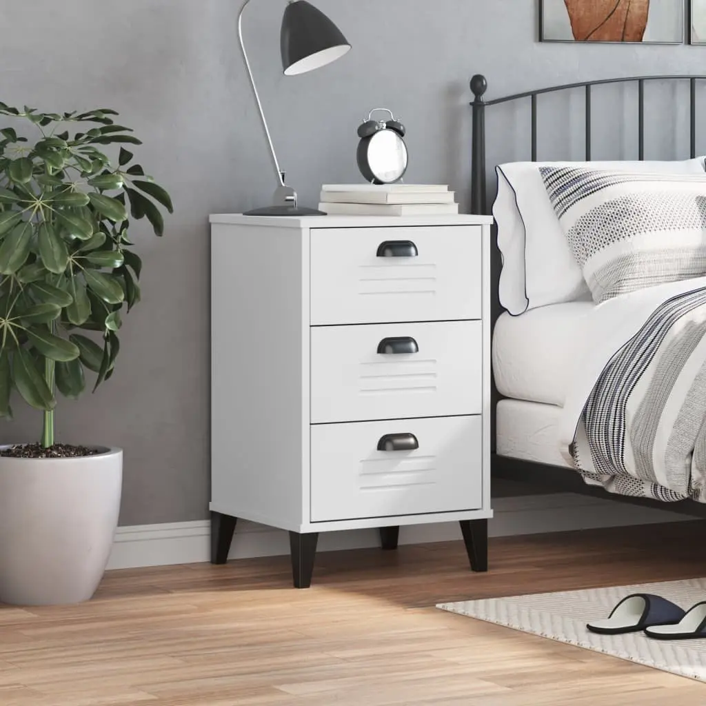 Bedside Cabinet White Engineered Wood Bedroom Storage Table