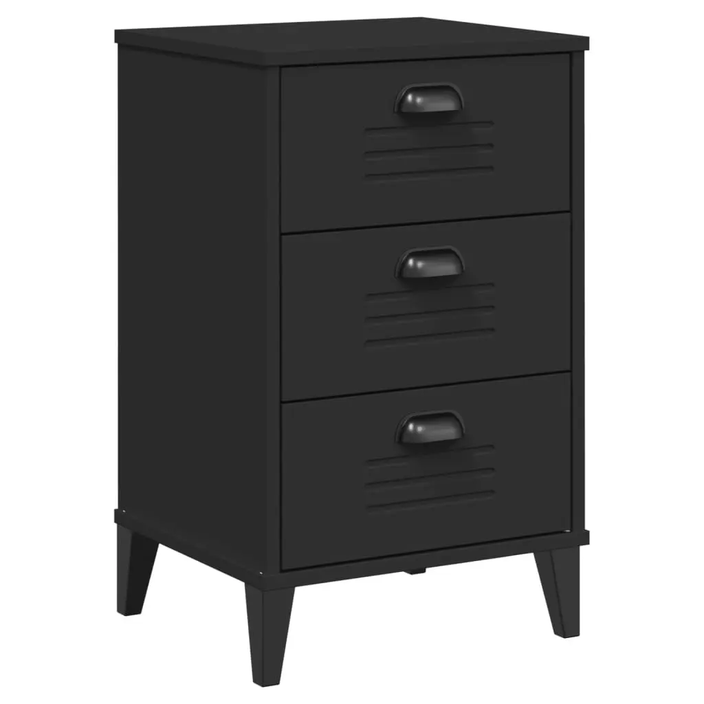 Engineered Wood Black Nightstand Storage Bedside Cabinet for Bedroom