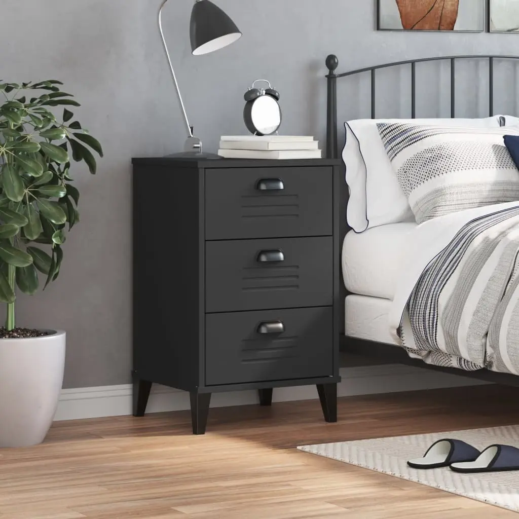 Engineered Wood Black Nightstand Storage Bedside Cabinet for Bedroom